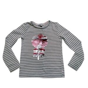 Okaidi| Kids Girls Striped Long Sleeve Tee with Sequin Heart- Size 6 years